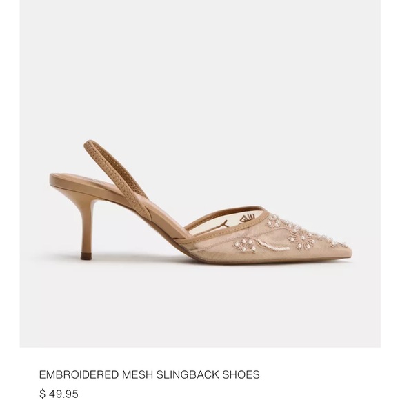 Zara Tan Embroidered Slingback Heels - Picture 3 of 6